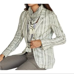 Peruvian Connection Size 14 Sanibel Green Striped Linen Blend Button Jacket